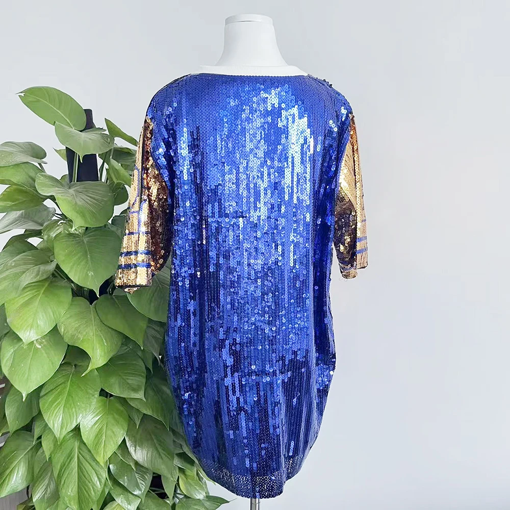 Sequin Long O Neck T Shirt Party Club Top Loose Clothes Blue Gold Number 22 Sorority SGR Sequin T Shirt Clothing