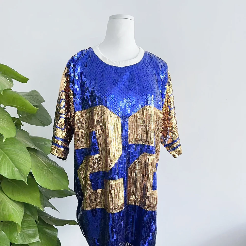 Sequin Long O Neck T Shirt Party Club Top Loose Clothes Blue Gold Number 22 Sorority SGR Sequin T Shirt Clothing
