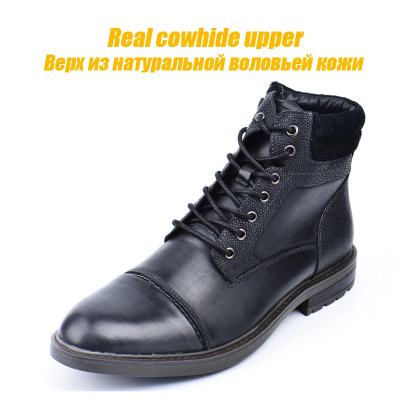 ZFTL New Men Boots Winter boots genuine leather handmade big size Black man casual lace-up boots Non-slip warm boots 2024