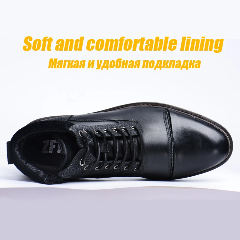 ZFTL New Men Boots Winter boots genuine leather handmade big size Black man casual lace-up boots Non-slip warm boots 2024