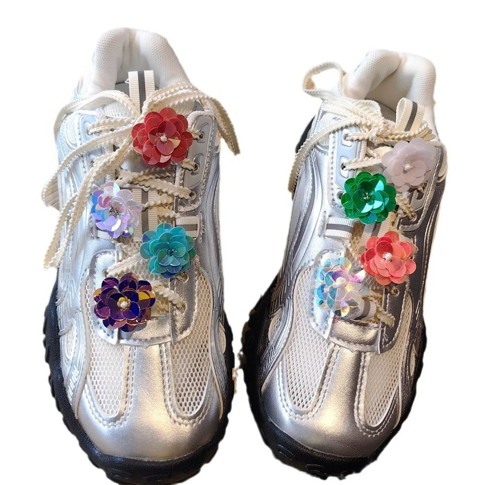 Women Sneaker Sequin Studded Flower Shoelace Clip Buckle Spicy Girl Sweet Ballet Pearl Shoe Charms Accessories Shoes Decorations