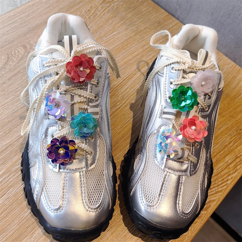 Women Sneaker Sequin Studded Flower Shoelace Clip Buckle Spicy Girl Sweet Ballet Pearl Shoe Charms Accessories Shoes Decorations