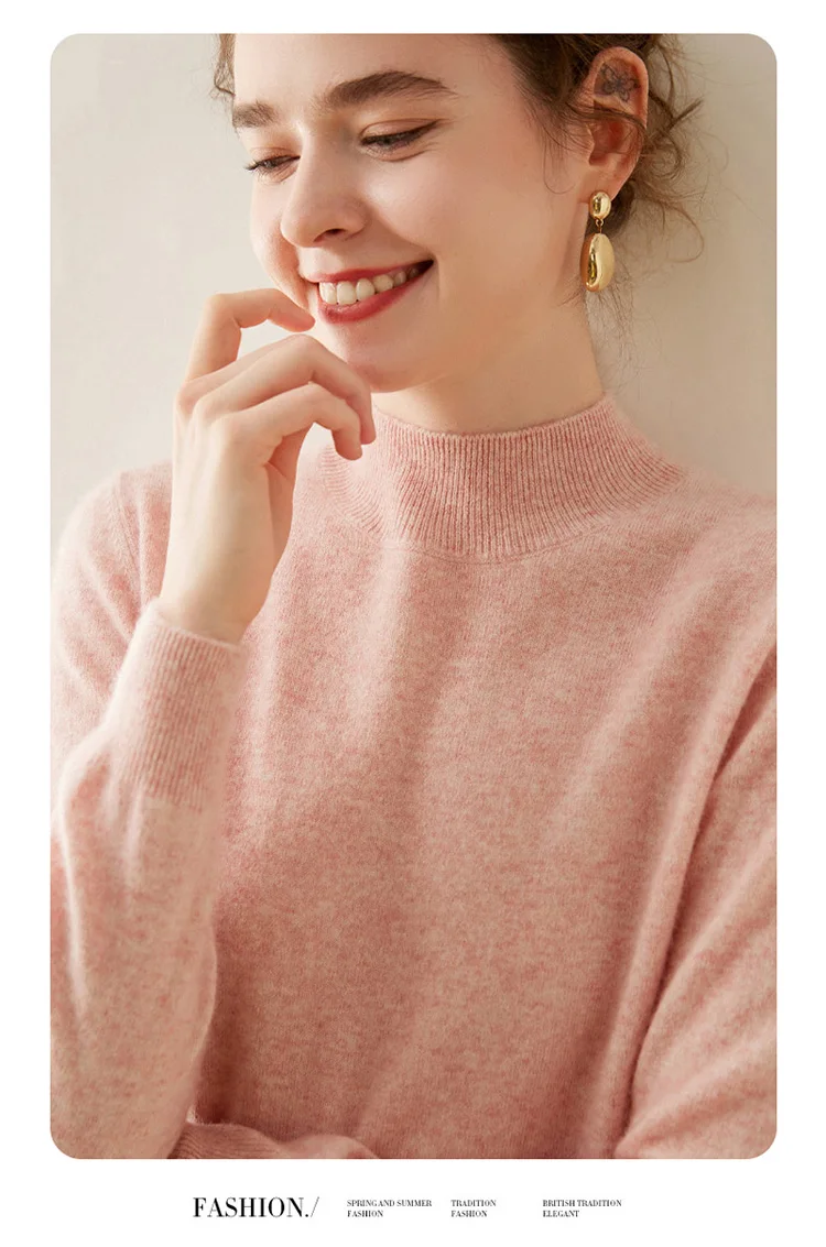 WinvyNee Women Cashmere Sweater Mock Neck Merino Wool Loose Sweater Solid Knitted Tops Casual Pullover Jumper Autumn A1054002