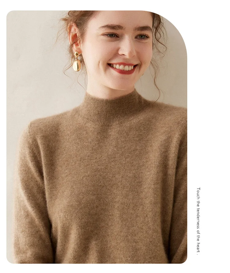 WinvyNee Women Cashmere Sweater Mock Neck Merino Wool Loose Sweater Solid Knitted Tops Casual Pullover Jumper Autumn A1054002
