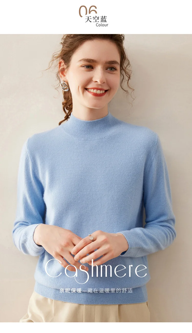WinvyNee Women Cashmere Sweater Mock Neck Merino Wool Loose Sweater Solid Knitted Tops Casual Pullover Jumper Autumn A1054002