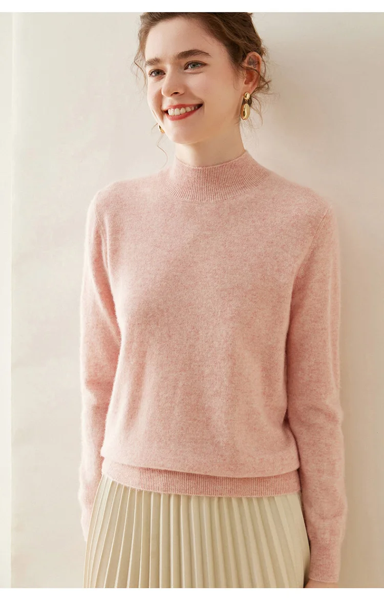 WinvyNee Women Cashmere Sweater Mock Neck Merino Wool Loose Sweater Solid Knitted Tops Casual Pullover Jumper Autumn A1054002