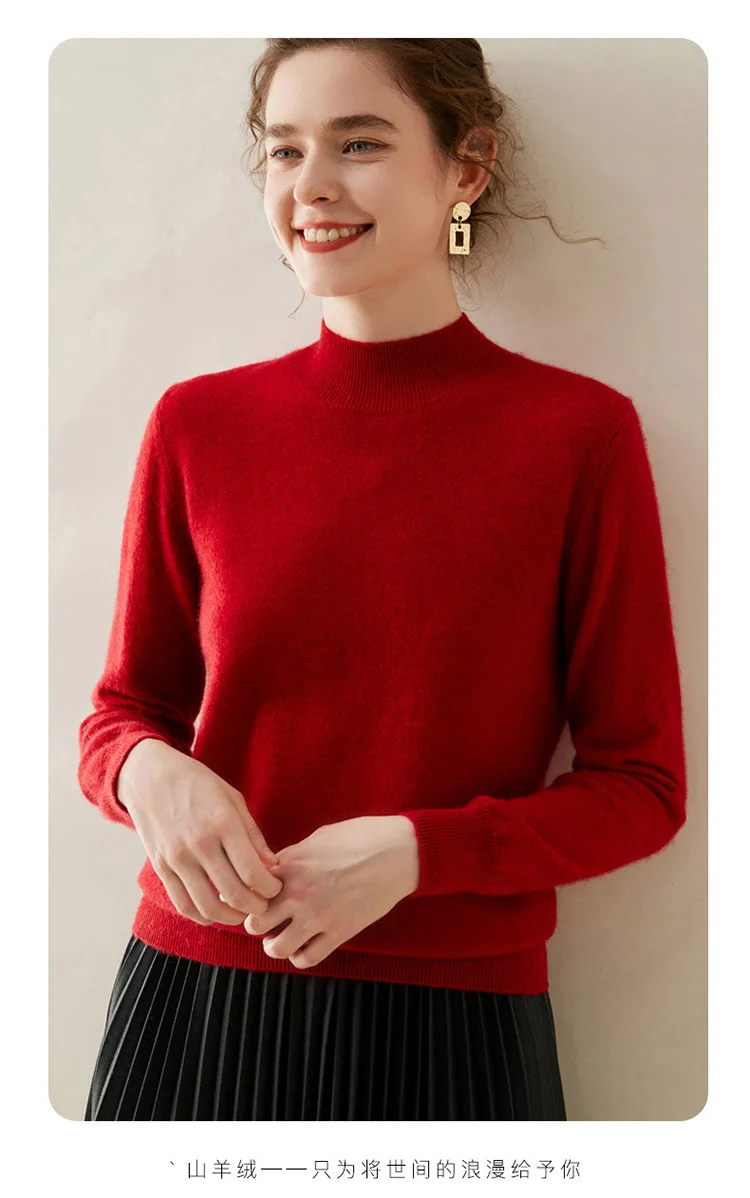 WinvyNee Women Cashmere Sweater Mock Neck Merino Wool Loose Sweater Solid Knitted Tops Casual Pullover Jumper Autumn A1054002