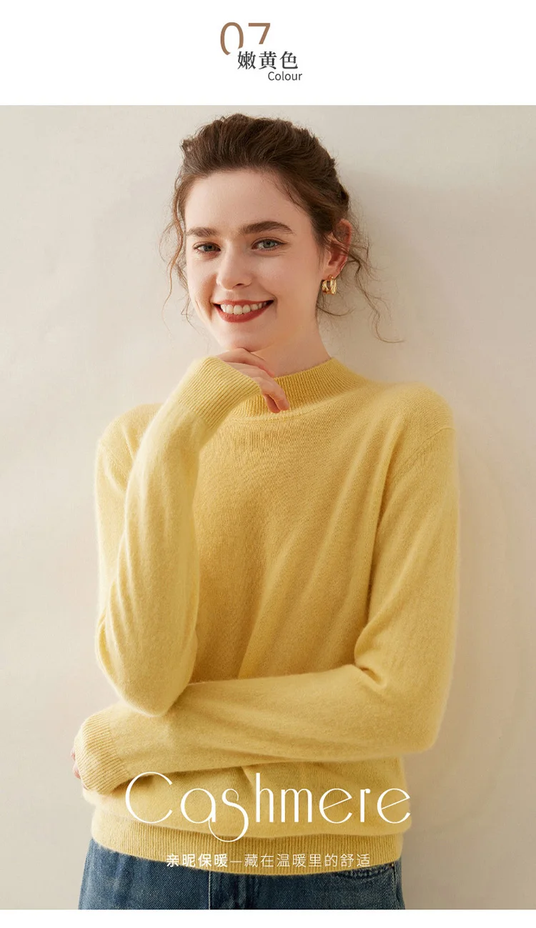 WinvyNee Women Cashmere Sweater Mock Neck Merino Wool Loose Sweater Solid Knitted Tops Casual Pullover Jumper Autumn A1054002