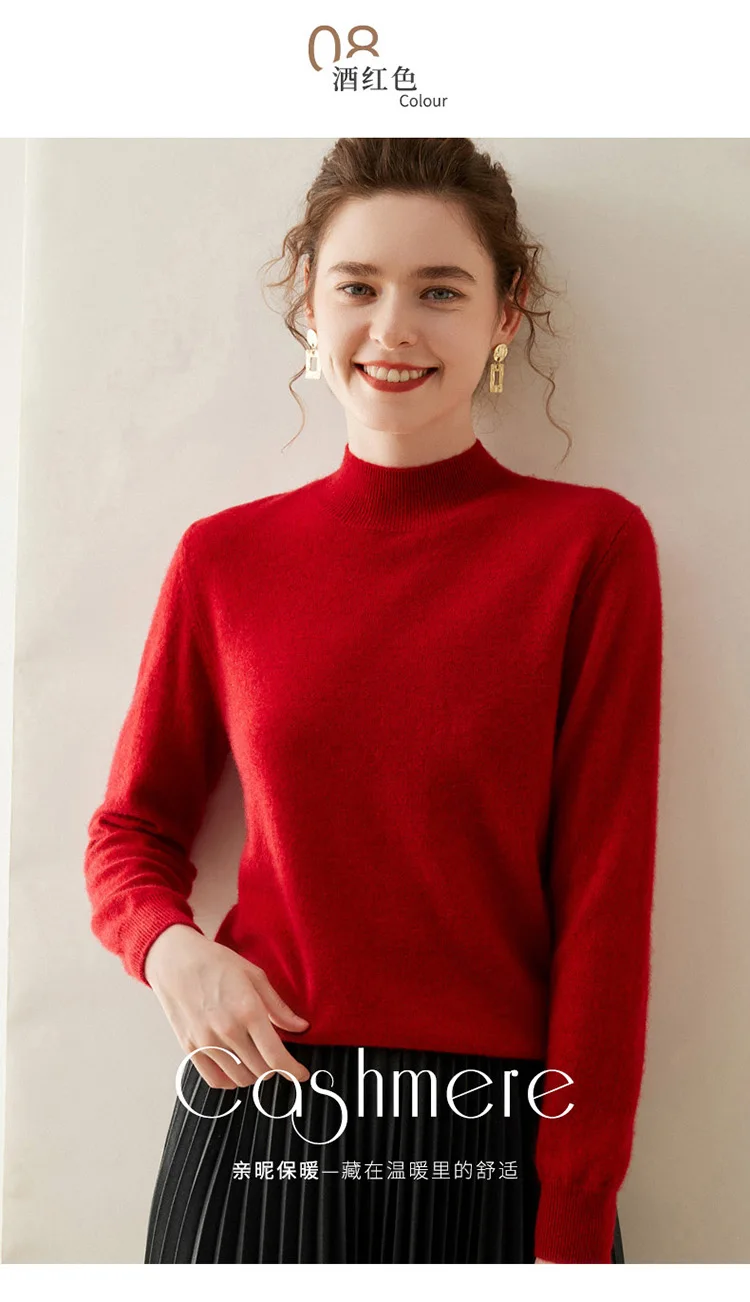 WinvyNee Women Cashmere Sweater Mock Neck Merino Wool Loose Sweater Solid Knitted Tops Casual Pullover Jumper Autumn A1054002