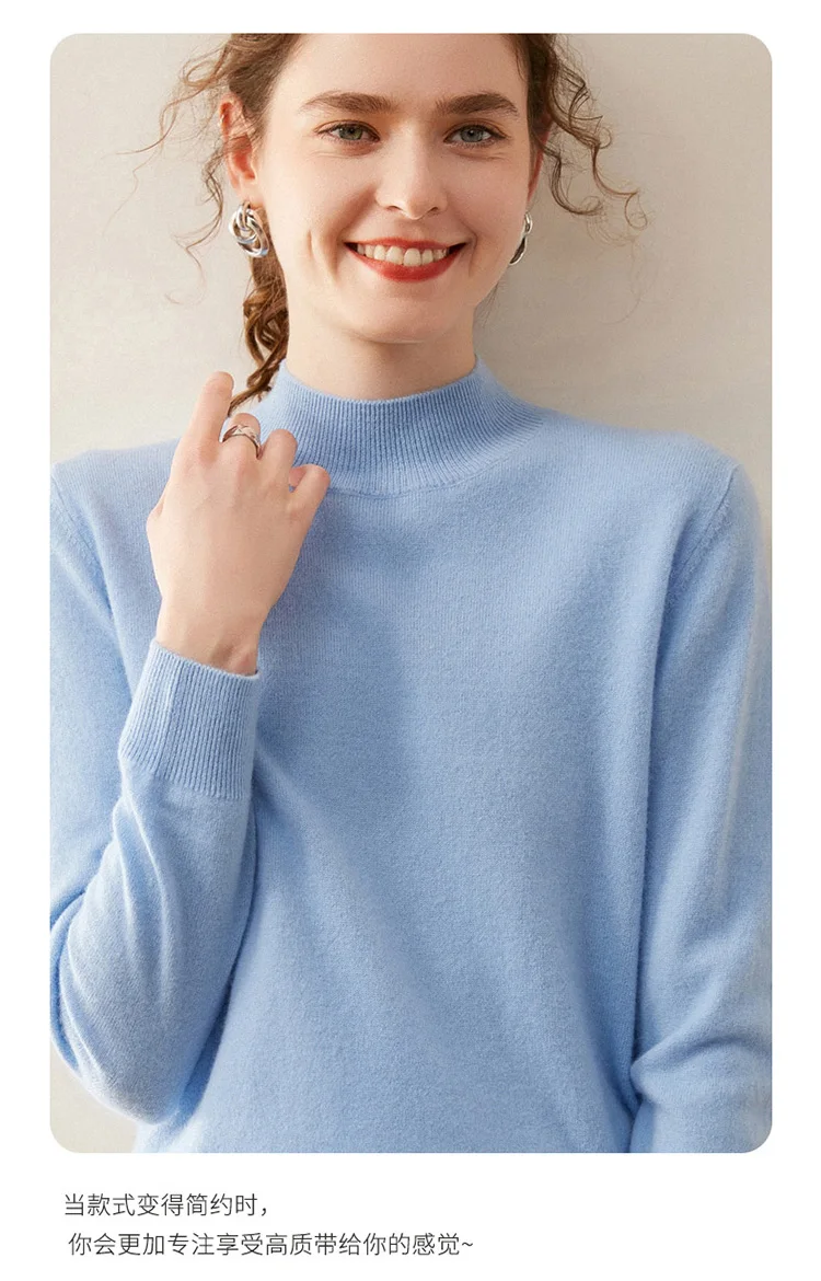 WinvyNee Women Cashmere Sweater Mock Neck Merino Wool Loose Sweater Solid Knitted Tops Casual Pullover Jumper Autumn A1054002