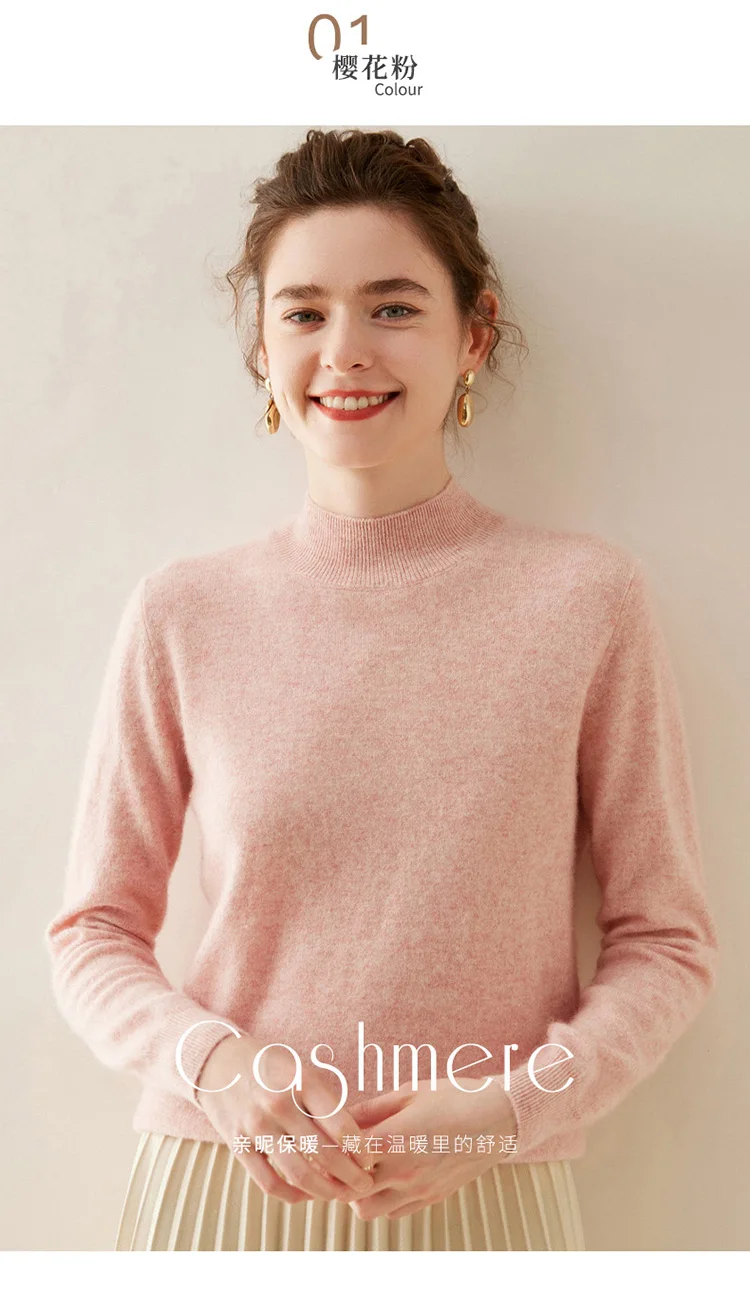 WinvyNee Women Cashmere Sweater Mock Neck Merino Wool Loose Sweater Solid Knitted Tops Casual Pullover Jumper Autumn A1054002