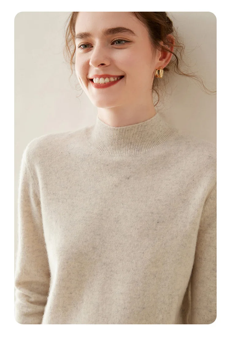 WinvyNee Women Cashmere Sweater Mock Neck Merino Wool Loose Sweater Solid Knitted Tops Casual Pullover Jumper Autumn A1054002