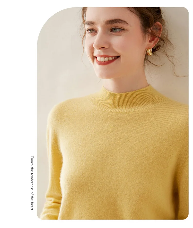 WinvyNee Women Cashmere Sweater Mock Neck Merino Wool Loose Sweater Solid Knitted Tops Casual Pullover Jumper Autumn A1054002