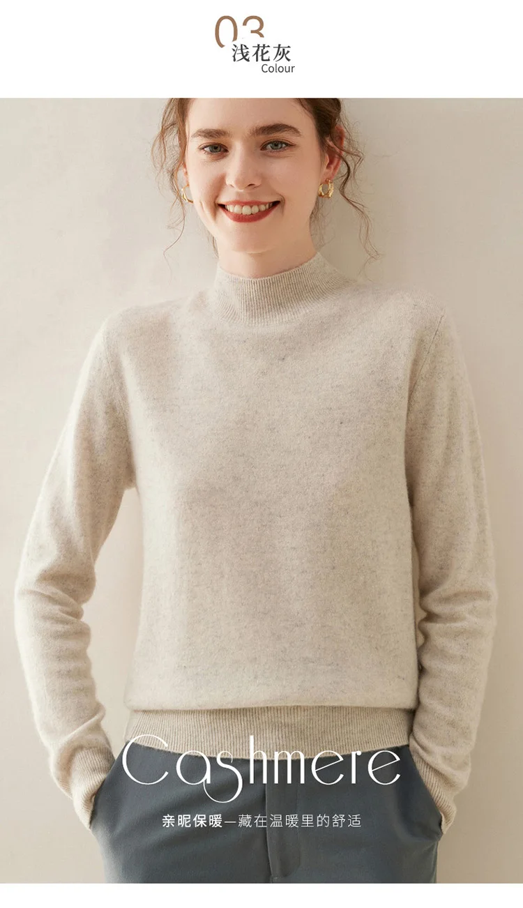 WinvyNee Women Cashmere Sweater Mock Neck Merino Wool Loose Sweater Solid Knitted Tops Casual Pullover Jumper Autumn A1054002