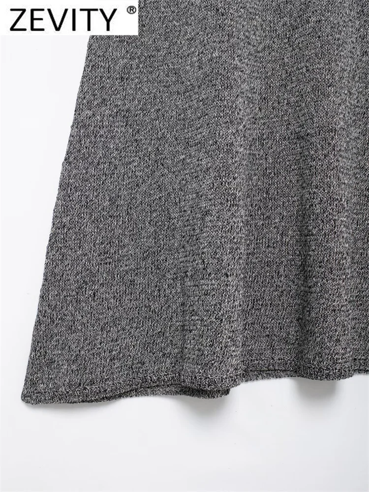 ZEVITY 2024 Women Elegant Grey Color Casual Knitting Flare Midi Skirt Female Slim Brand A Line Skirts Mujer QUN6276