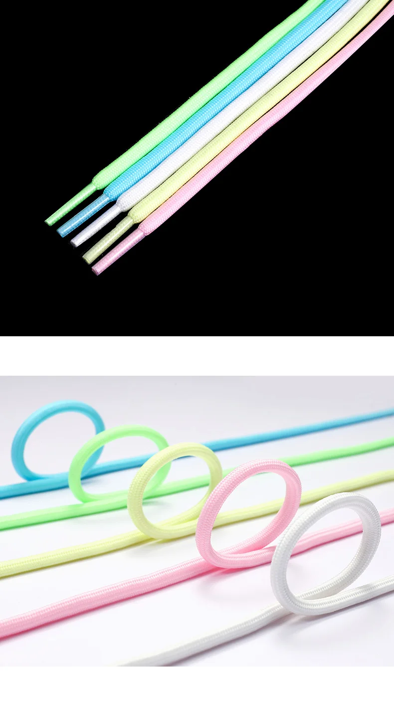 1pair Luminous Shoelaces Round Sports Canvas Shoe Lace Woman Man Glow in The Dark Night Color Glowing Laces Fluorescent Shoelace