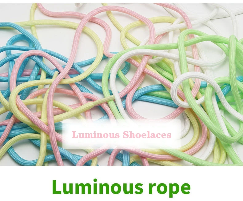 1pair Luminous Shoelaces Round Sports Canvas Shoe Lace Woman Man Glow in The Dark Night Color Glowing Laces Fluorescent Shoelace