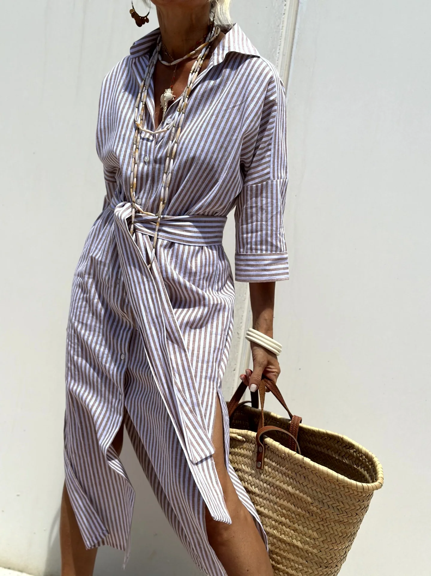 Autumn Long Sleeve Shirt Dress Elegant Belt Long Dress For Women 2024 Fashion Print Button Lapel Neck Casual Dresses Robe Femme