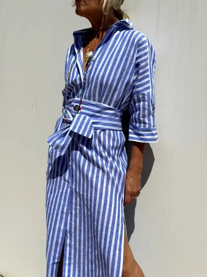 Autumn Long Sleeve Shirt Dress Elegant Belt Long Dress For Women 2024 Fashion Print Button Lapel Neck Casual Dresses Robe Femme