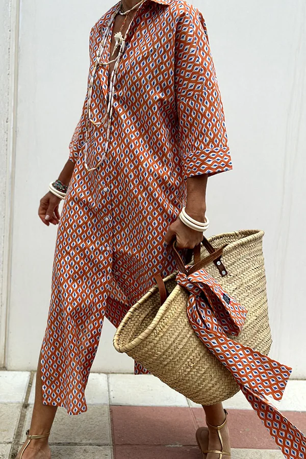 Autumn Long Sleeve Shirt Dress Elegant Belt Long Dress For Women 2024 Fashion Print Button Lapel Neck Casual Dresses Robe Femme