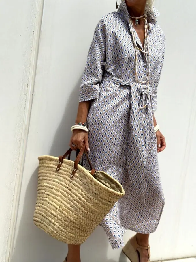 Autumn Long Sleeve Shirt Dress Elegant Belt Long Dress For Women 2024 Fashion Print Button Lapel Neck Casual Dresses Robe Femme