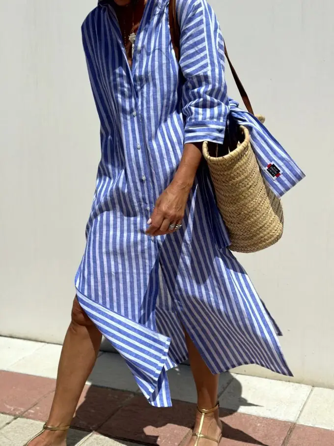 Autumn Long Sleeve Shirt Dress Elegant Belt Long Dress For Women 2024 Fashion Print Button Lapel Neck Casual Dresses Robe Femme