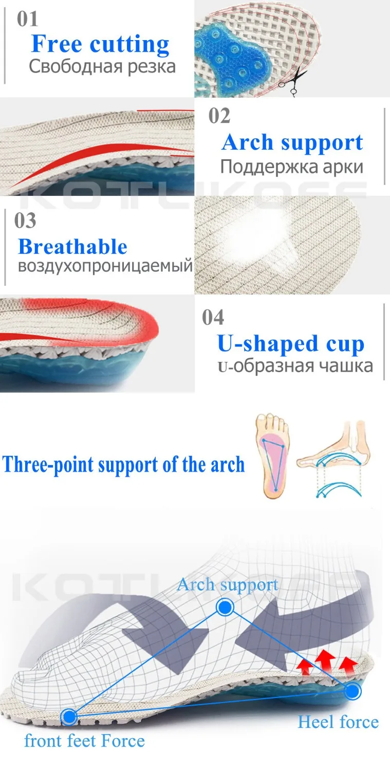 EVA Spring silicone Insole Orthotic Arch Support Sport Non-slip Shock-Absorbantin Breathable Deodorant Cushion Insoles Sole Pads