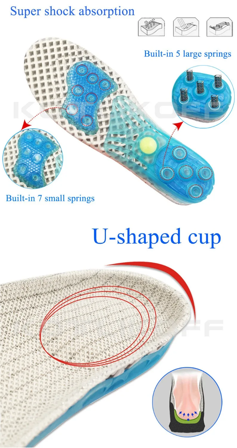 EVA Spring silicone Insole Orthotic Arch Support Sport Non-slip Shock-Absorbantin Breathable Deodorant Cushion Insoles Sole Pads