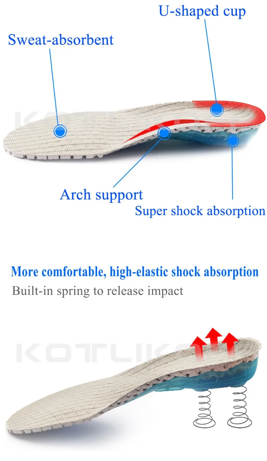 EVA Spring silicone Insole Orthotic Arch Support Sport Non-slip Shock-Absorbantin Breathable Deodorant Cushion Insoles Sole Pads