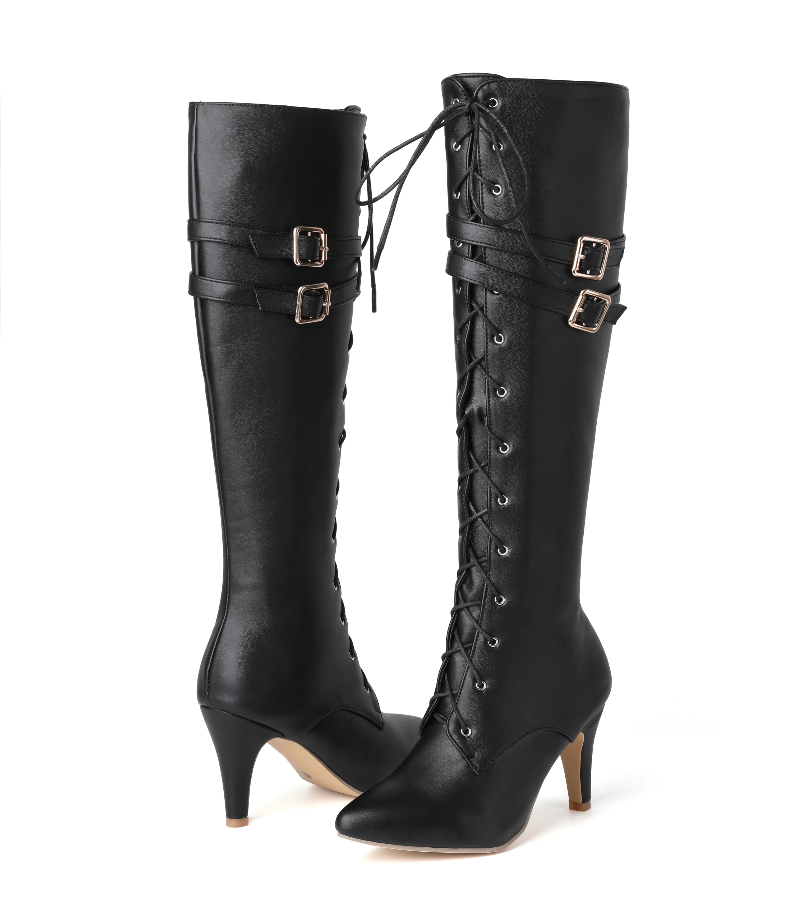 Mid-Length Boots for Women, 2026 Spring and Autumn New Lace-Up Boots, Women's Pointed Toe Stiletto High Heels, Designer Luxury Oversized Size 47, Direct Sales from the Manufacturer