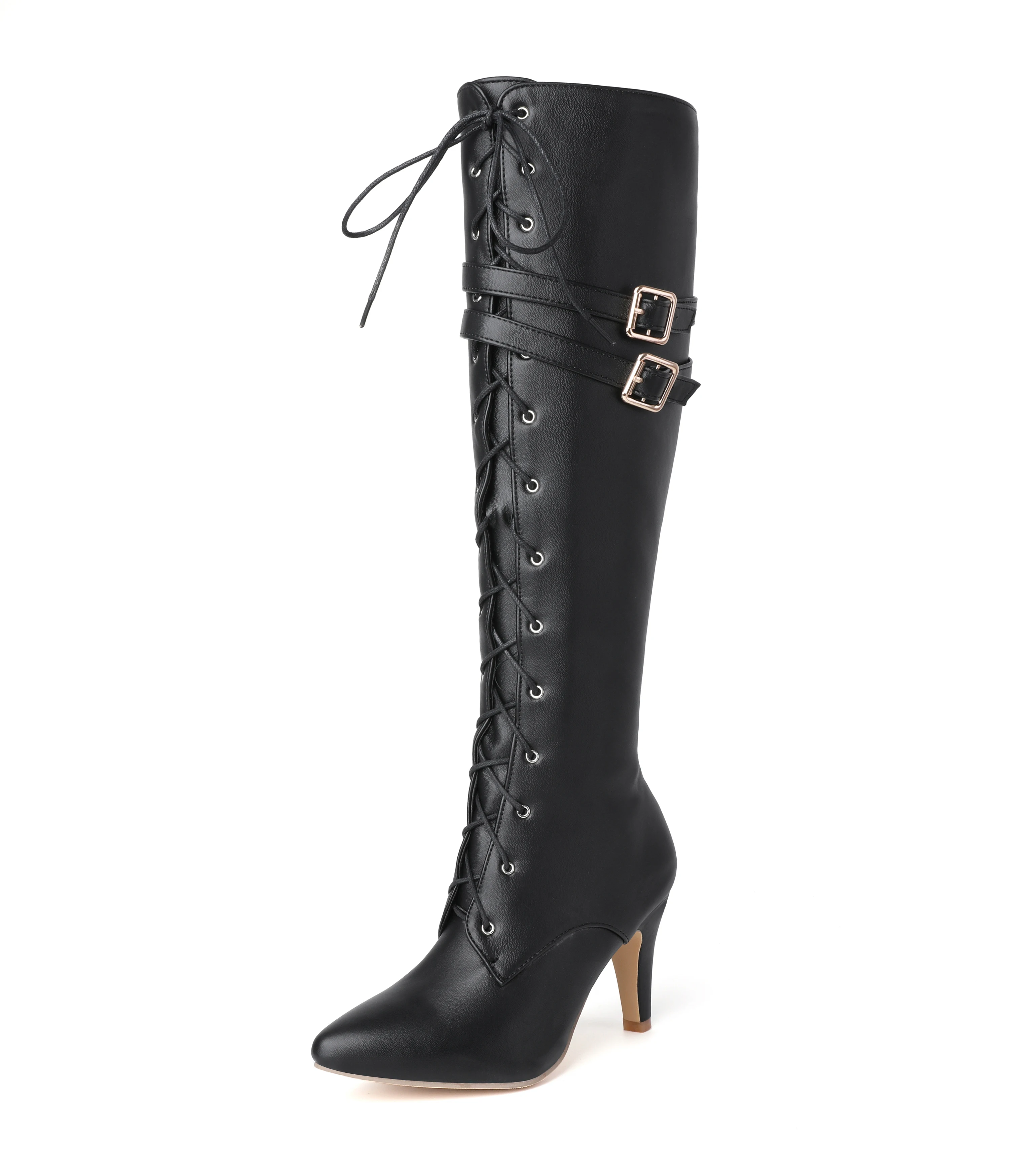 Mid-Length Boots for Women, 2026 Spring and Autumn New Lace-Up Boots, Women's Pointed Toe Stiletto High Heels, Designer Luxury Oversized Size 47, Direct Sales from the Manufacturer