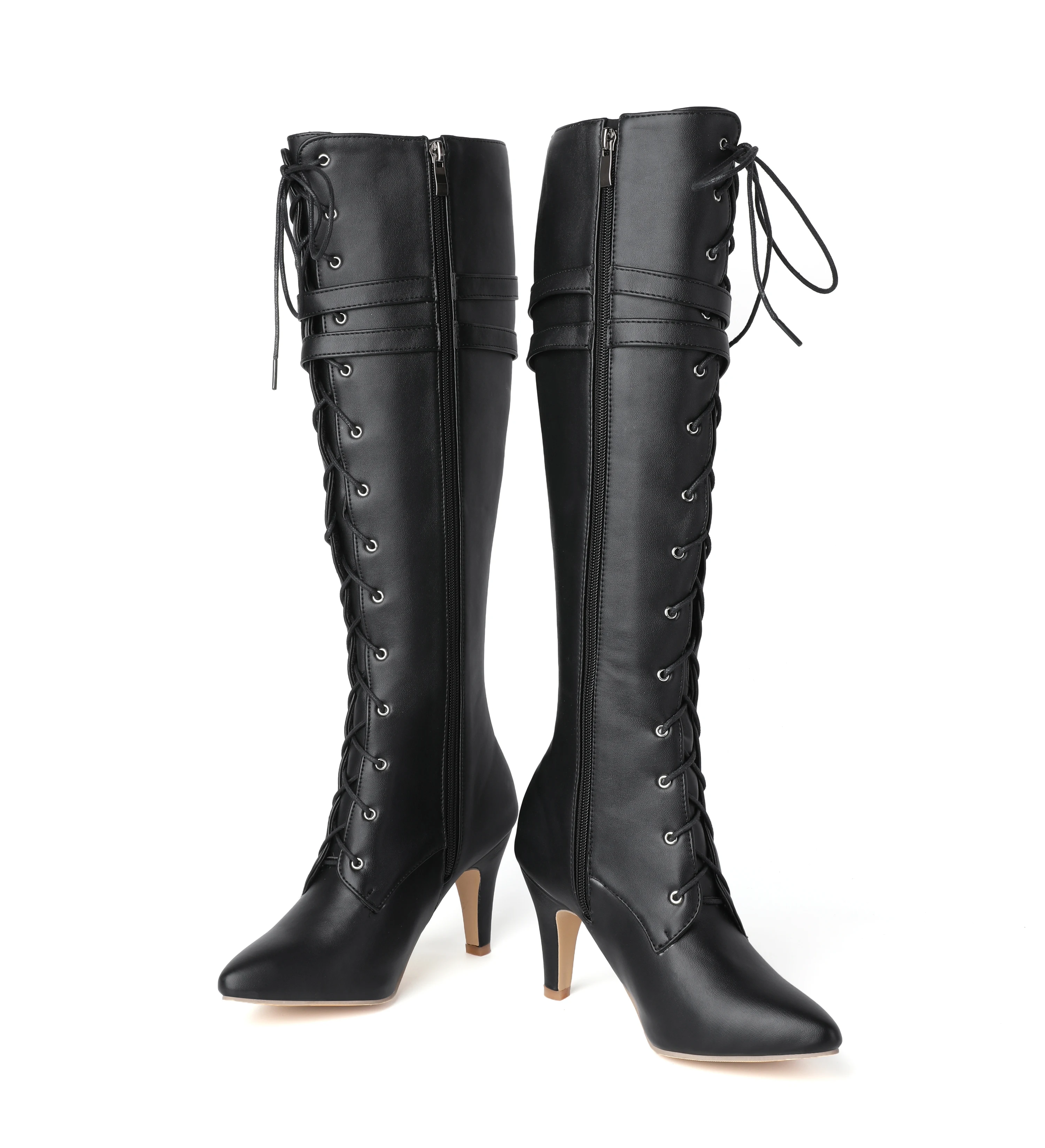Mid-Length Boots for Women, 2026 Spring and Autumn New Lace-Up Boots, Women's Pointed Toe Stiletto High Heels, Designer Luxury Oversized Size 47, Direct Sales from the Manufacturer