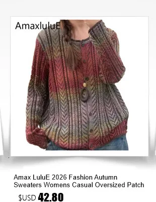 Amax LuluE 2026 Fall Womens Fashion Printed Loose Cardigans Casual V Neck Sweaters Ladies Korean Luxury Classic Cartoon Knitwear
