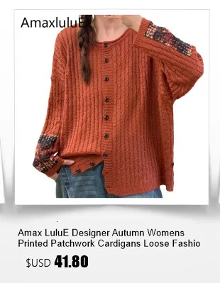 Amax LuluE 2026 Fall Womens Fashion Printed Loose Cardigans Casual V Neck Sweaters Ladies Korean Luxury Classic Cartoon Knitwear