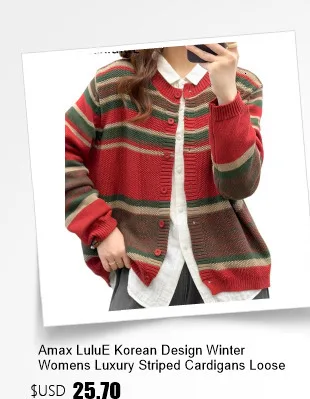 Amax LuluE 2026 Fall Womens Fashion Printed Loose Cardigans Casual V Neck Sweaters Ladies Korean Luxury Classic Cartoon Knitwear