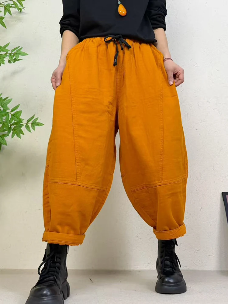 Amax LuluE 2026 Spring Womens Fashion Cotton Linen Wide Leg Pants Ladies Casual Vintage Classic Striped Elastic Waist Trousers