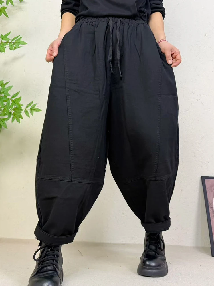 Amax LuluE 2026 Spring Womens Fashion Cotton Linen Wide Leg Pants Ladies Casual Vintage Classic Striped Elastic Waist Trousers