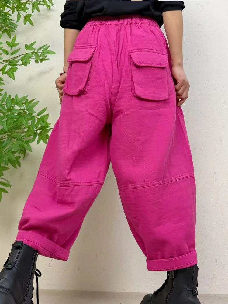 Amax LuluE 2026 Spring Womens Fashion Cotton Linen Wide Leg Pants Ladies Casual Vintage Classic Striped Elastic Waist Trousers