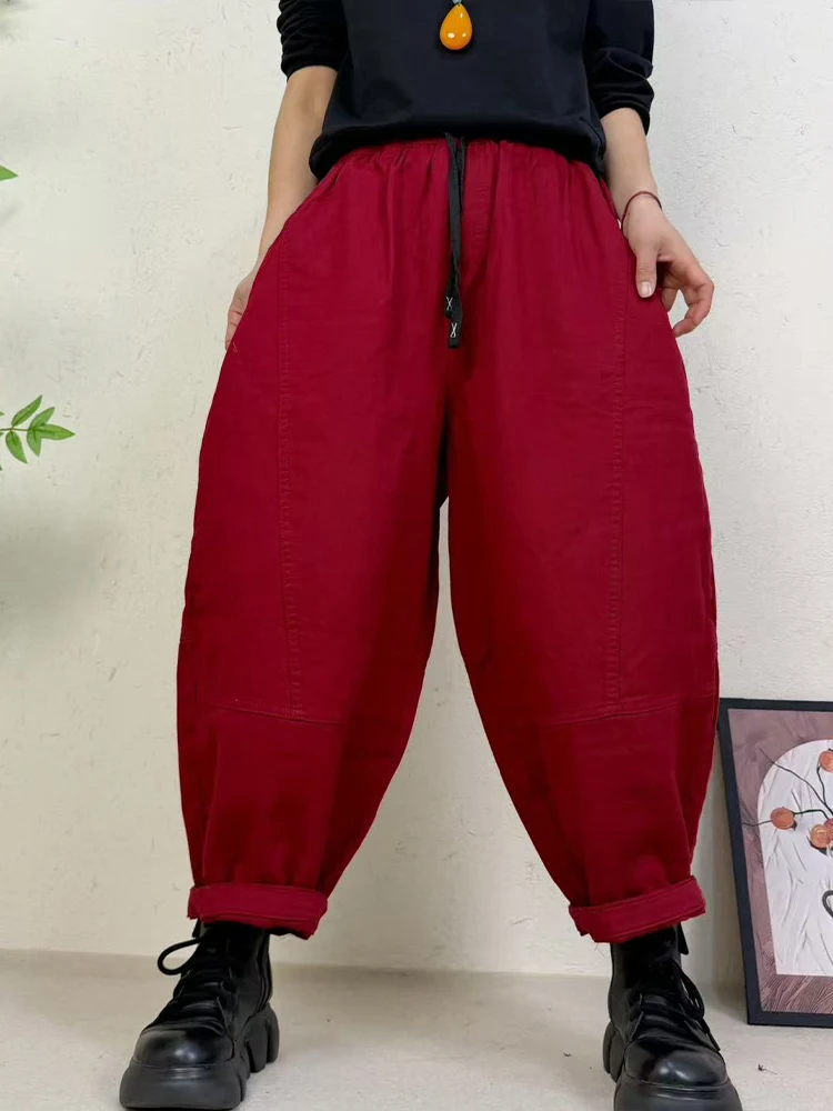 Amax LuluE 2026 Spring Womens Fashion Cotton Linen Wide Leg Pants Ladies Casual Vintage Classic Striped Elastic Waist Trousers
