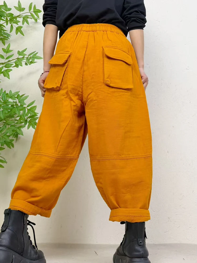 Amax LuluE 2026 Spring Womens Fashion Cotton Linen Wide Leg Pants Ladies Casual Vintage Classic Striped Elastic Waist Trousers