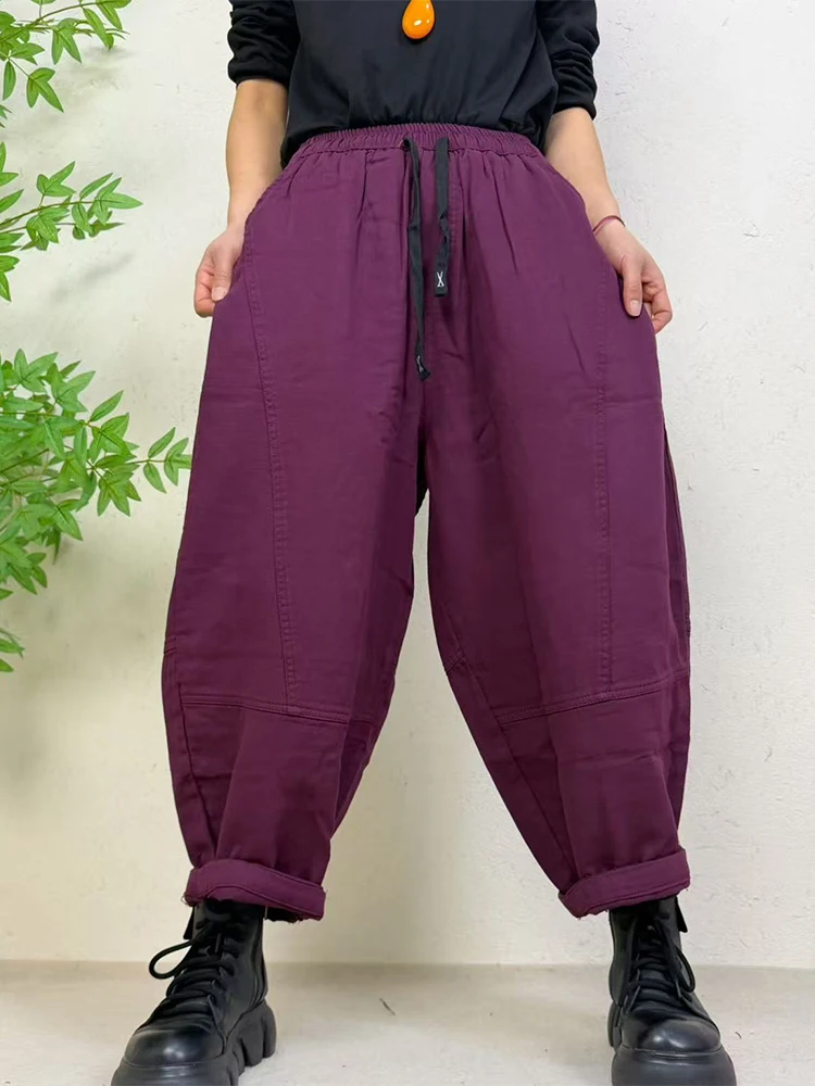 Amax LuluE 2026 Spring Womens Fashion Cotton Linen Wide Leg Pants Ladies Casual Vintage Classic Striped Elastic Waist Trousers