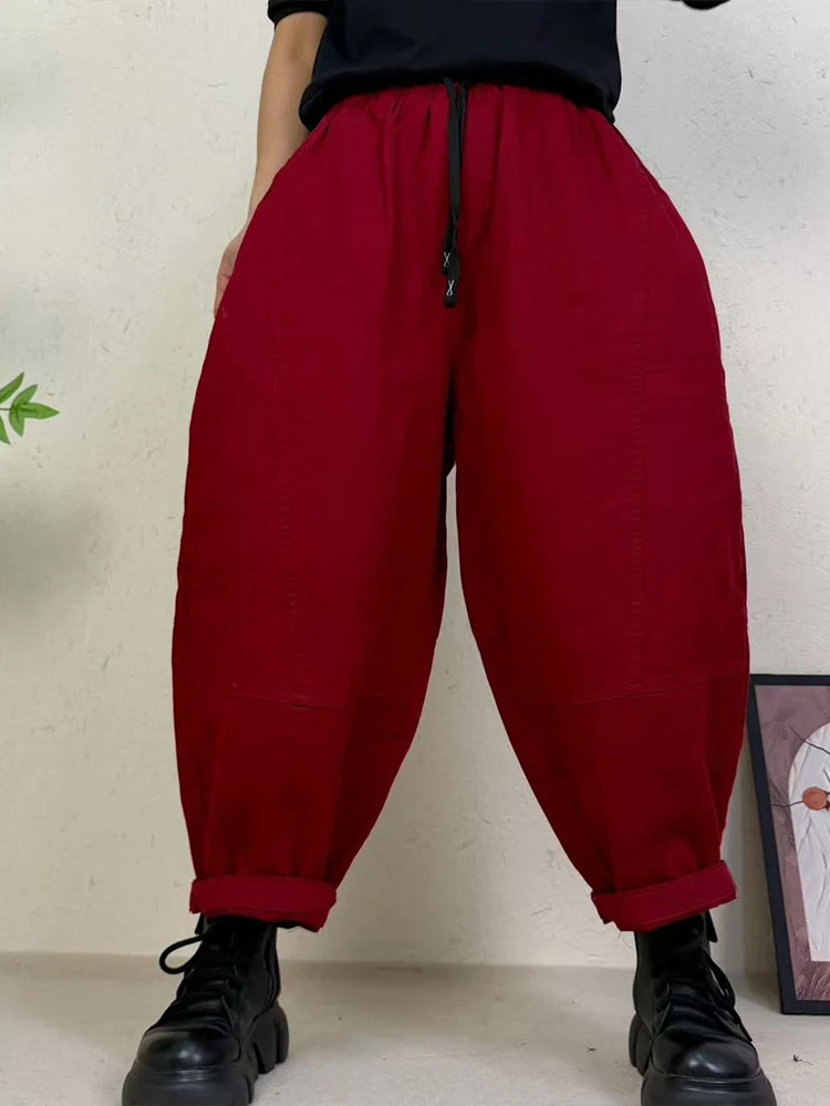 Amax LuluE 2026 Spring Womens Fashion Cotton Linen Wide Leg Pants Ladies Casual Vintage Classic Striped Elastic Waist Trousers