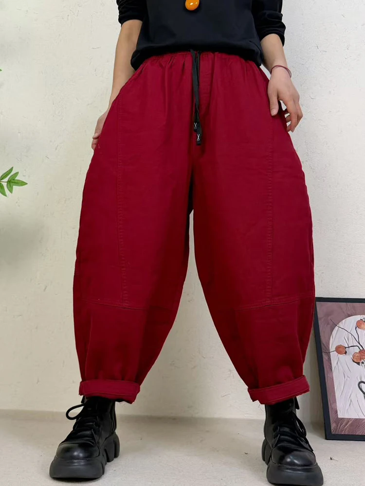 Amax LuluE 2026 Spring Womens Fashion Cotton Linen Wide Leg Pants Ladies Casual Vintage Classic Striped Elastic Waist Trousers