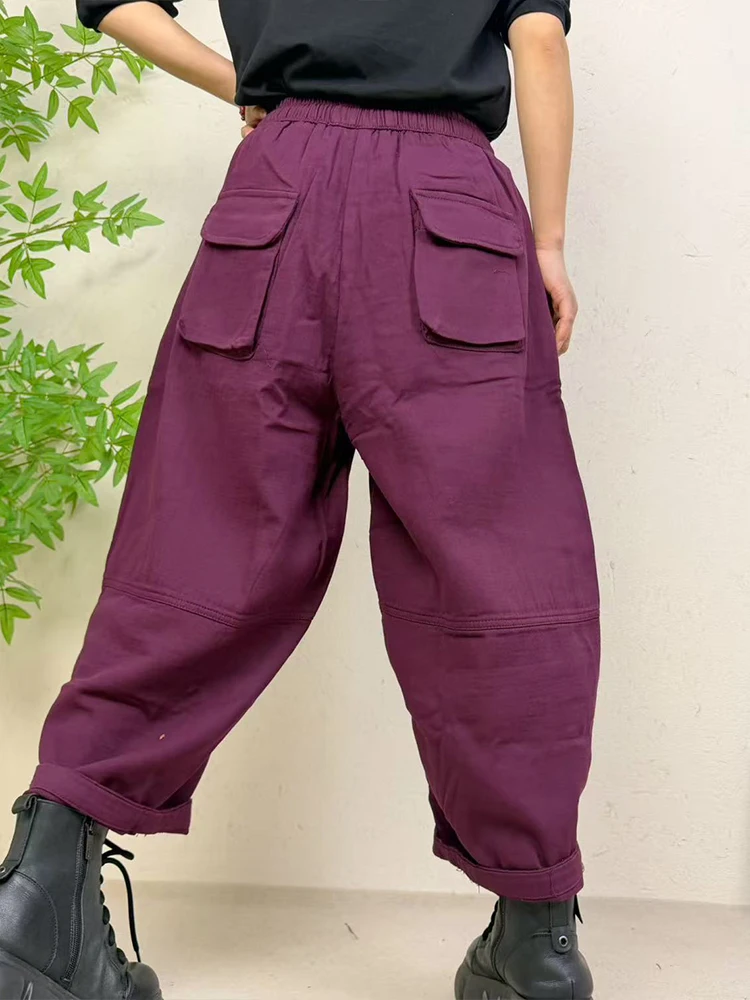 Amax LuluE 2026 Spring Womens Fashion Cotton Linen Wide Leg Pants Ladies Casual Vintage Classic Striped Elastic Waist Trousers