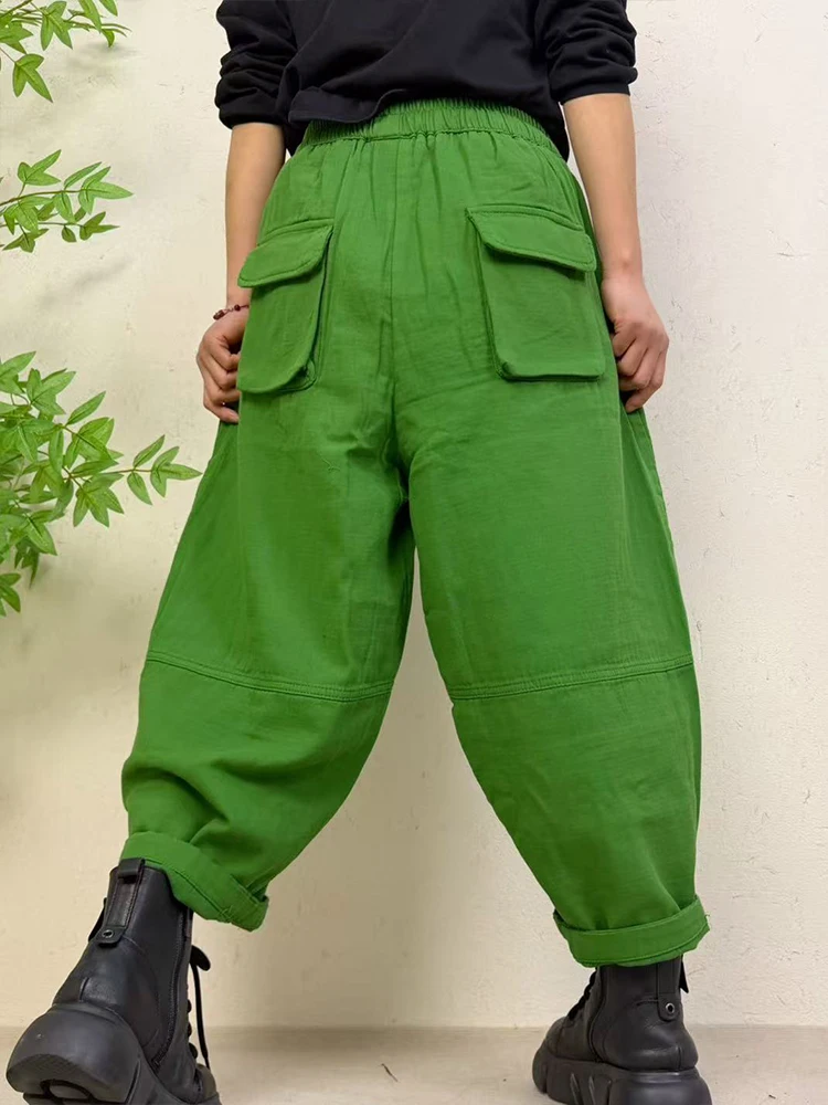 Amax LuluE 2026 Spring Womens Fashion Cotton Linen Wide Leg Pants Ladies Casual Vintage Classic Striped Elastic Waist Trousers