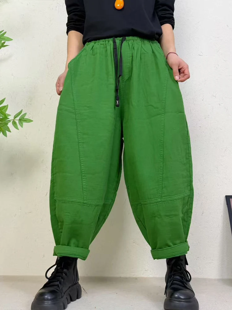 Amax LuluE 2026 Spring Womens Fashion Cotton Linen Wide Leg Pants Ladies Casual Vintage Classic Striped Elastic Waist Trousers
