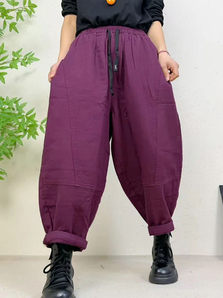 Amax LuluE 2026 Spring Womens Fashion Cotton Linen Wide Leg Pants Ladies Casual Vintage Classic Striped Elastic Waist Trousers