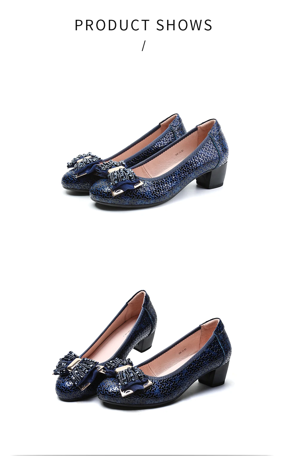 Mid-heel Mother Shoes Genuine Leather Soft Sole Round Head Thick Heel Single Shoes Middle-aged Large Size Ladybugs Single Shoes