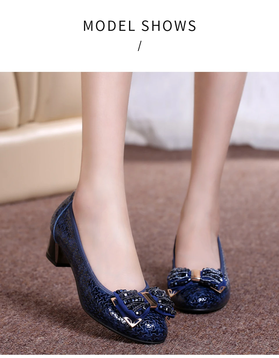 Mid-heel Mother Shoes Genuine Leather Soft Sole Round Head Thick Heel Single Shoes Middle-aged Large Size Ladybugs Single Shoes