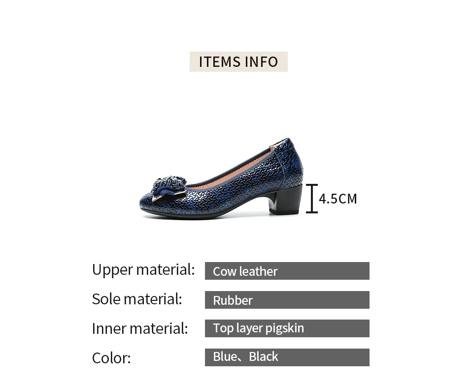 Mid-heel Mother Shoes Genuine Leather Soft Sole Round Head Thick Heel Single Shoes Middle-aged Large Size Ladybugs Single Shoes